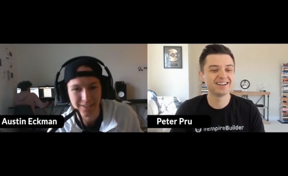 screenshot of Austin Eckman (one of our Ecommerce Empire Academy students) and Peter Pru Interview