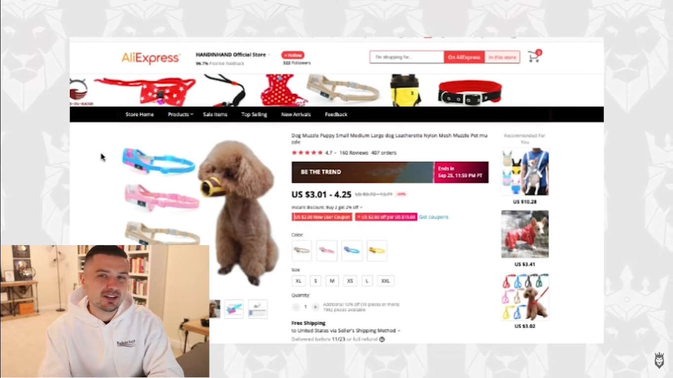 screenshot of shopping for dog muzzle suppliers