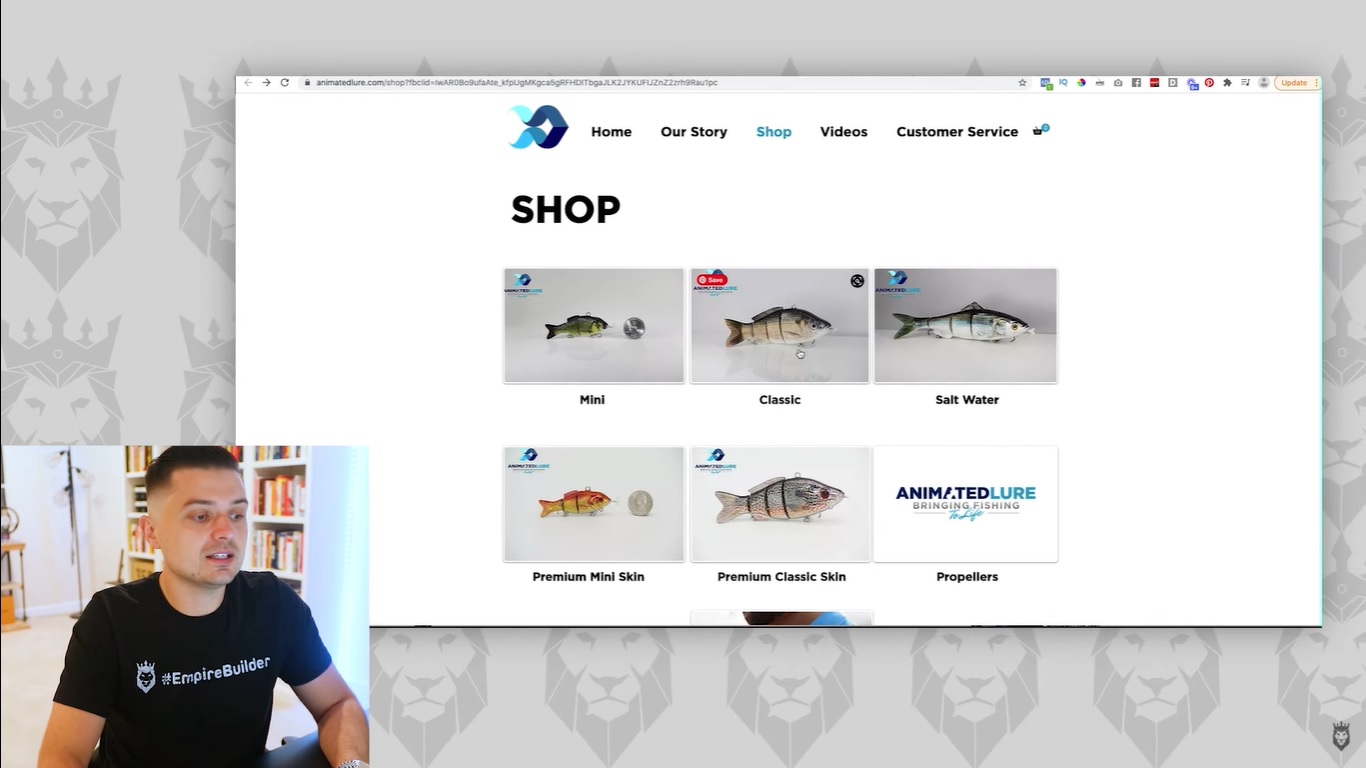 Screen grab of Animated Lure's long purchase process through product clicks