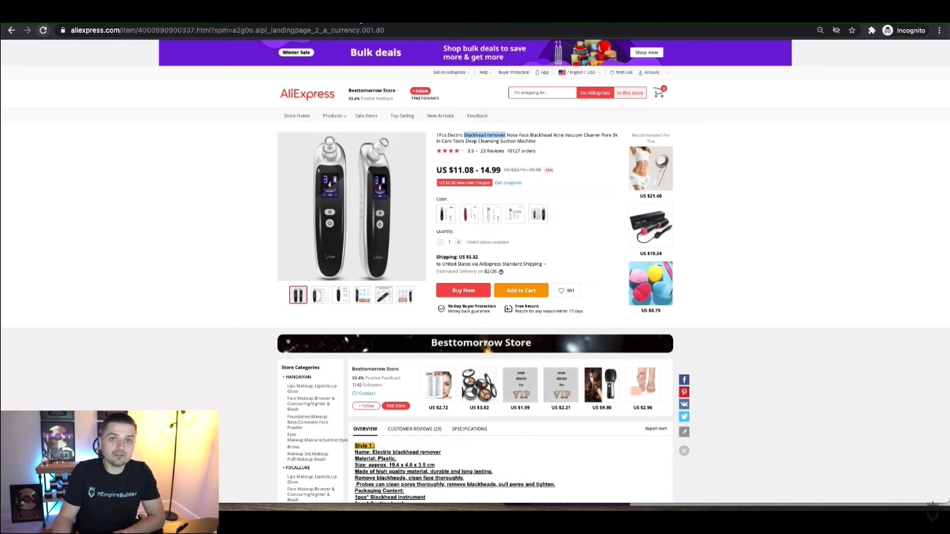 Peter Pru showing how to find and price items from AliExpress
