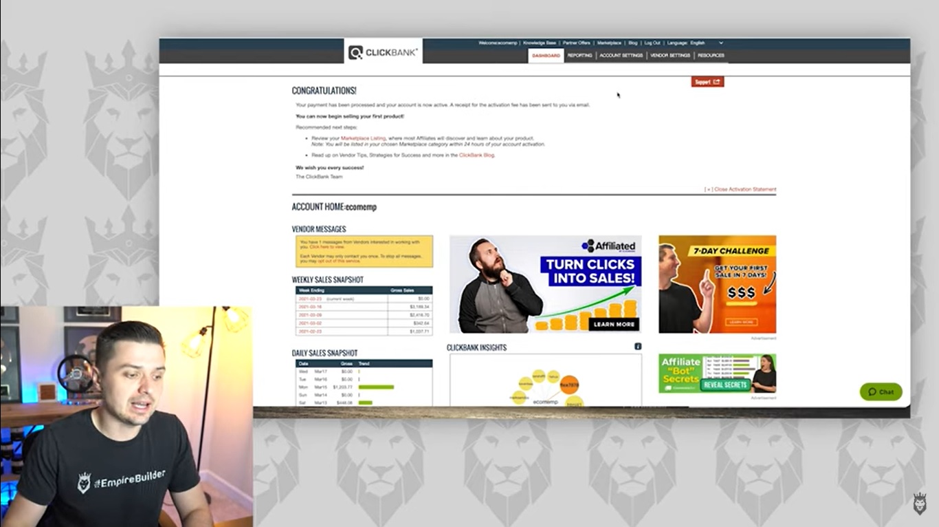 Screen grab of Peter Pru showing how to use Clickbank