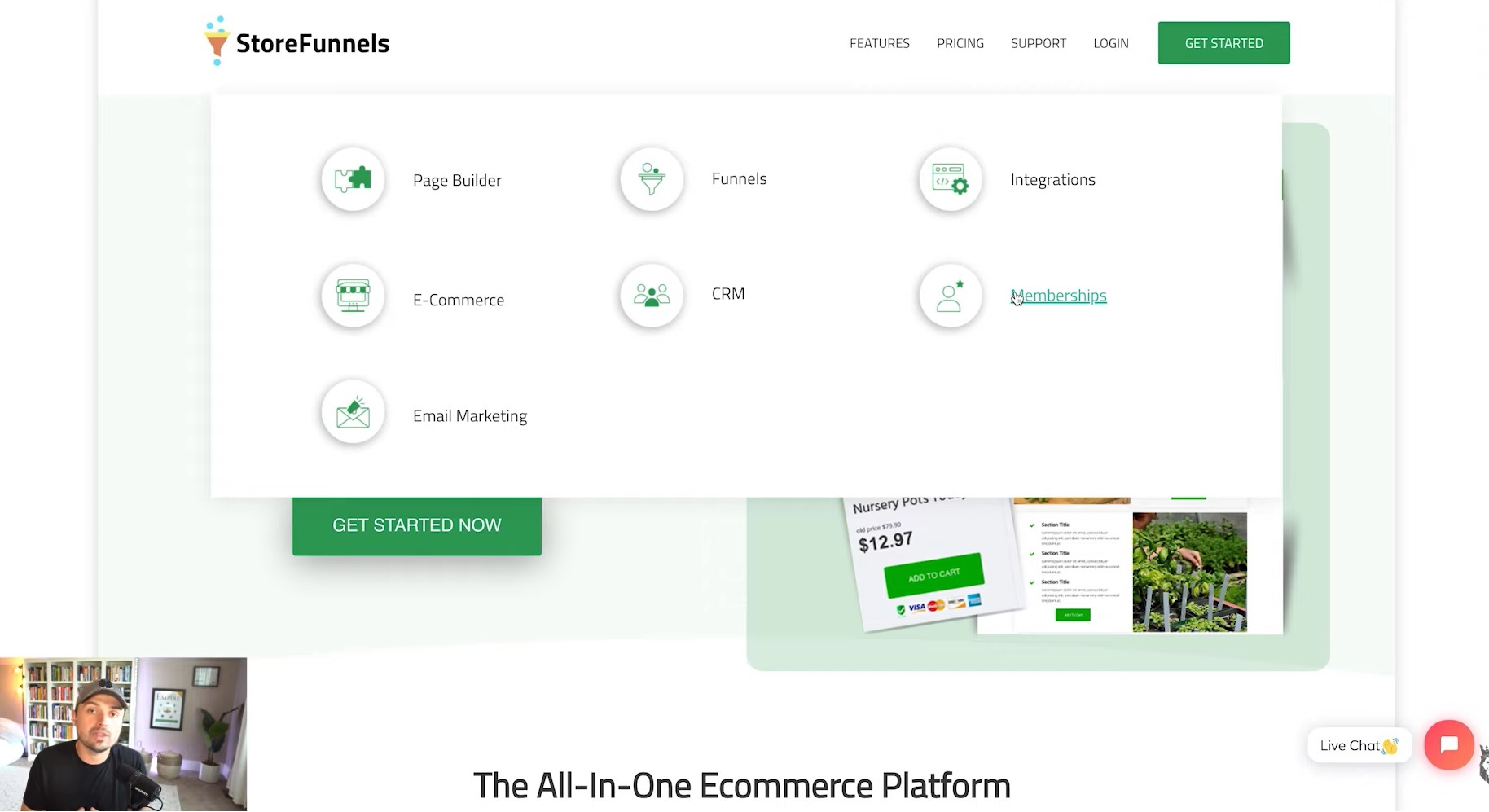 Screen grab of the StoreFunnels homepage